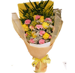 Yellow pink theme bouquet